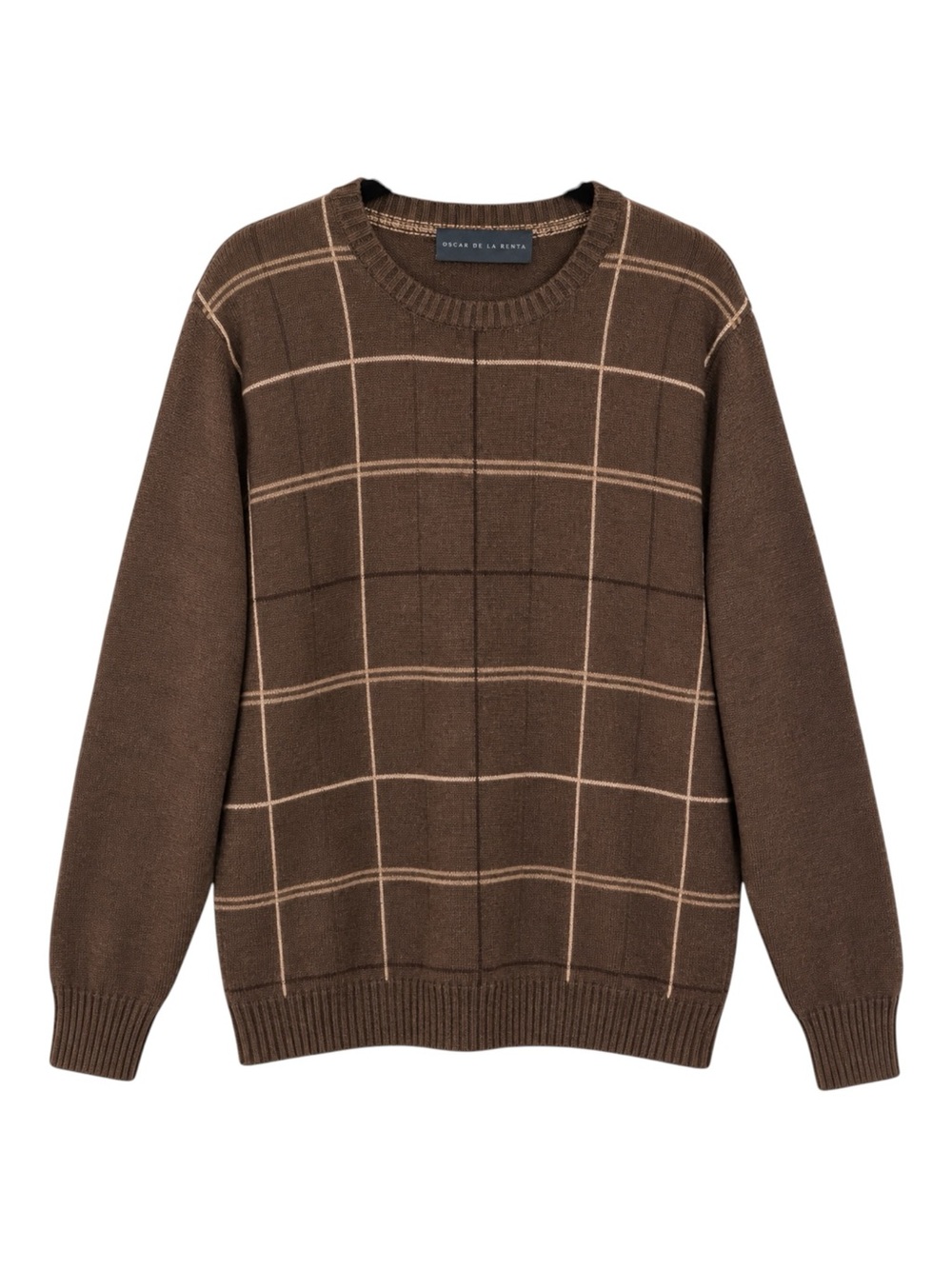 Oscar de la Renta Chocolate Brown Windowpane Sweater XL Preppy Old Money Grandpa - Picture 2 of 8